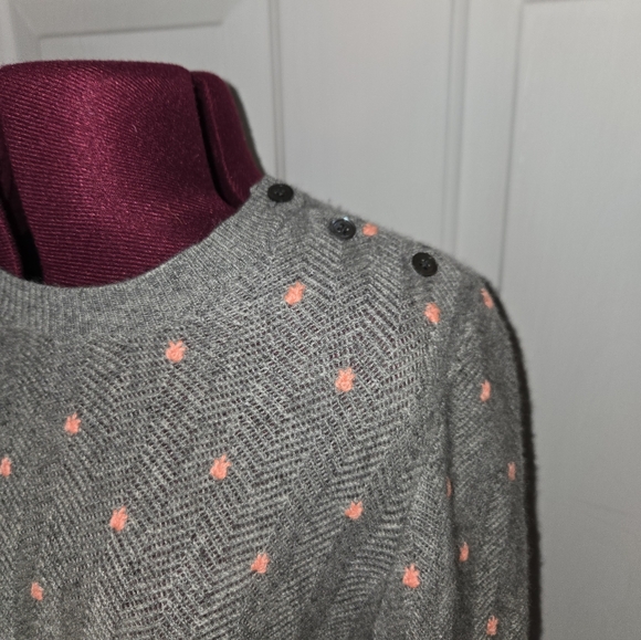 J. Crew Italian Cashmere Knit Crewneck Gray Pink Pointelle Dot Chevron Sweater - Picture 3 of 10